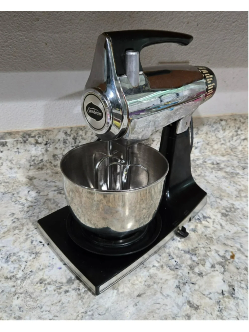 Vintage Sunbeam Mixmaster 12 Speed Stand Mixer Chrome Black WORKS Small Bowl